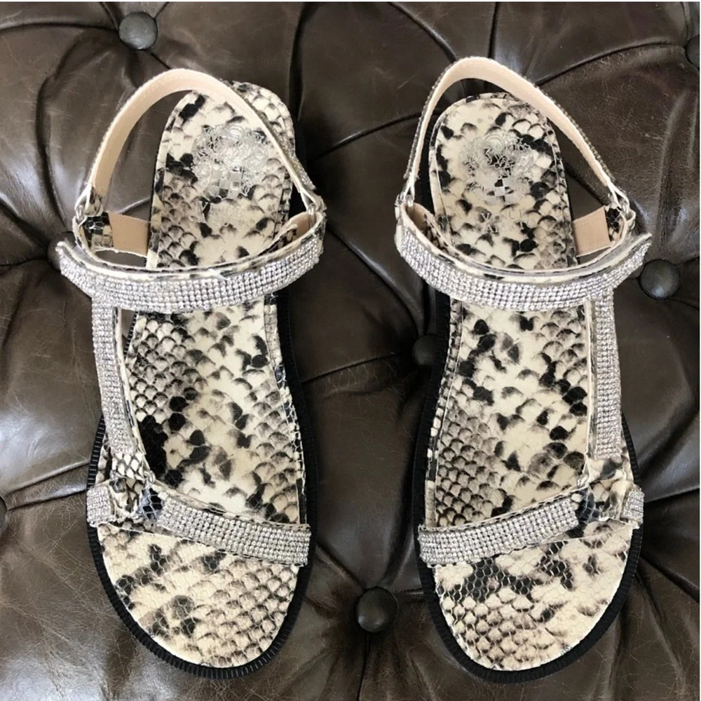 New Vince Camuto Arabelem Sandal Natural Snake leather crystal gem jeweled strap - Picture 9 of 14